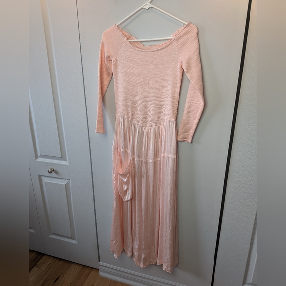 FREE PEOPLE Lucky Love Midi Dress Baby Pink No Size Tag (S Approx) Satin Finish - Picture 4 of 16